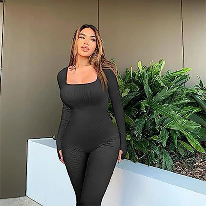 Women's Seamless Long-Sleeve Yoga Jumpsuit Black