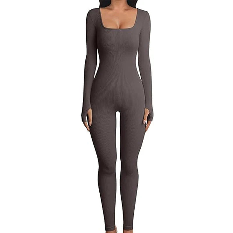 Women's Seamless Long-Sleeve Yoga Jumpsuit Tea Color