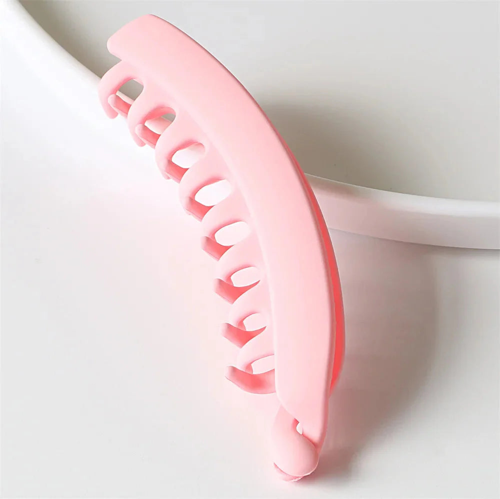 Frosted Solid Color Banana Hair Clips – Fashion Ponytail Barrettes & Hair Claws for Women Pink