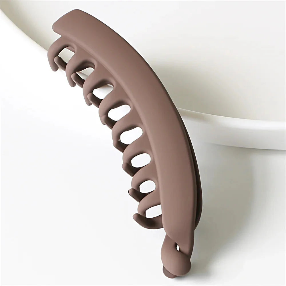 Frosted Solid Color Banana Hair Clips – Fashion Ponytail Barrettes & Hair Claws for Women Brown