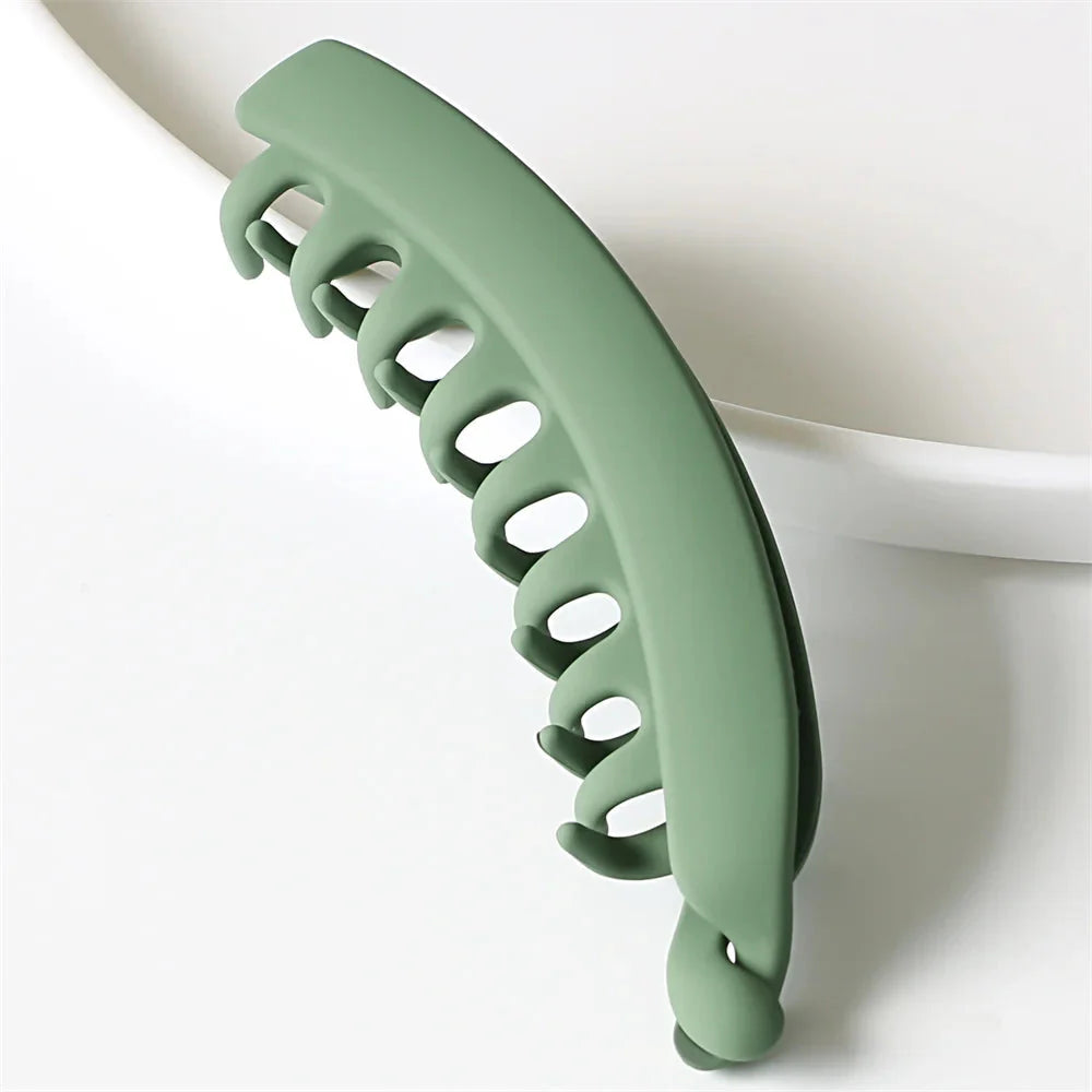 Frosted Solid Color Banana Hair Clips – Fashion Ponytail Barrettes & Hair Claws for Women Green