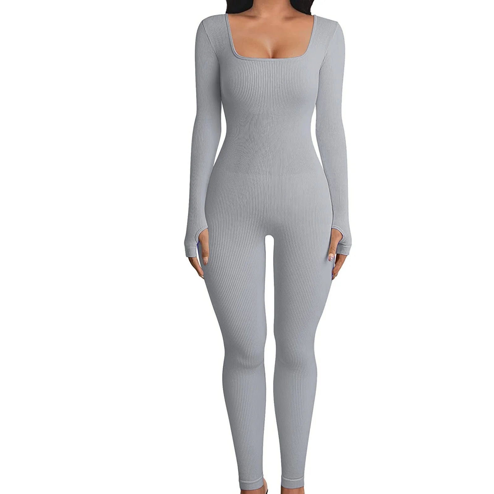 Women's Seamless Long-Sleeve Yoga Jumpsuit Light Grey