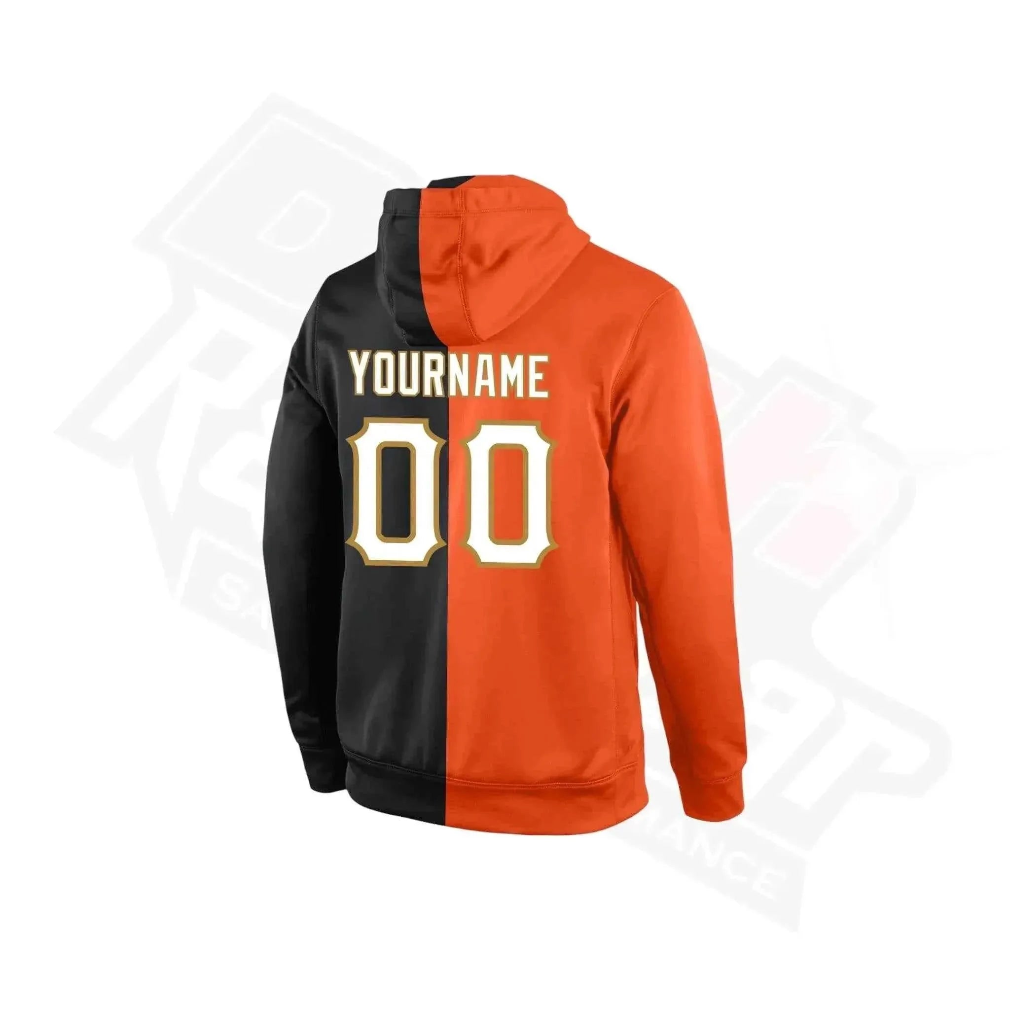 Custom Stitched Orange, White & Black Split Sports Hoodie