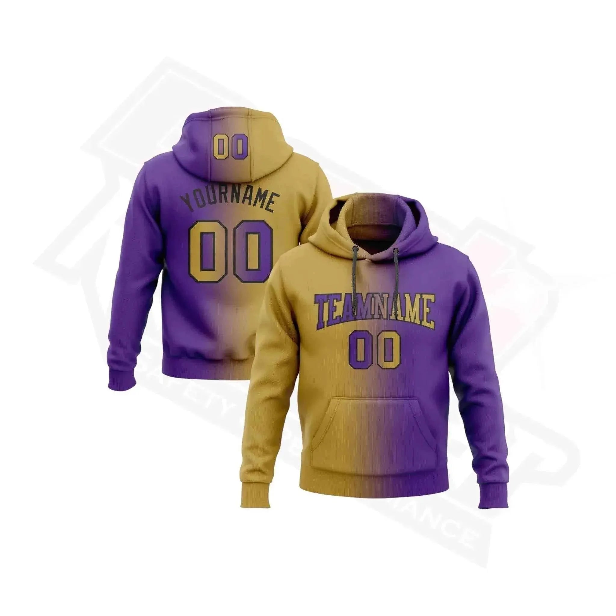 Custom Stitched Purple, Old Gold & Black Gradient Sports Hoodie
