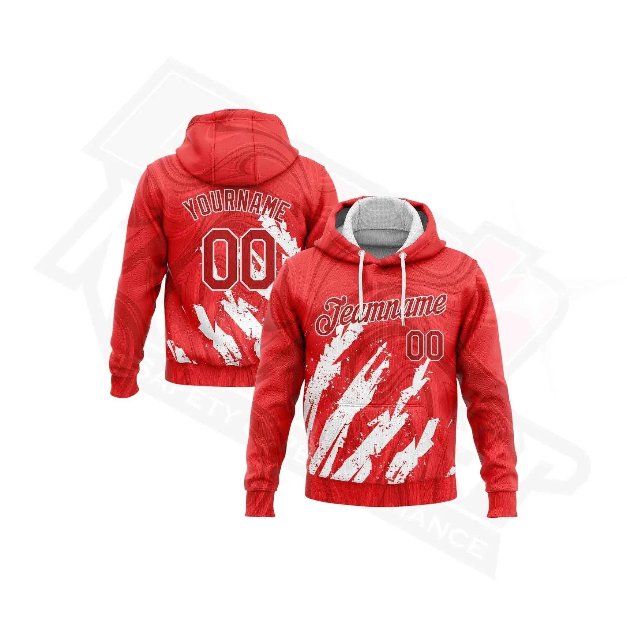 Custom Stitched Red & White 3D Pattern Sports Hoodie