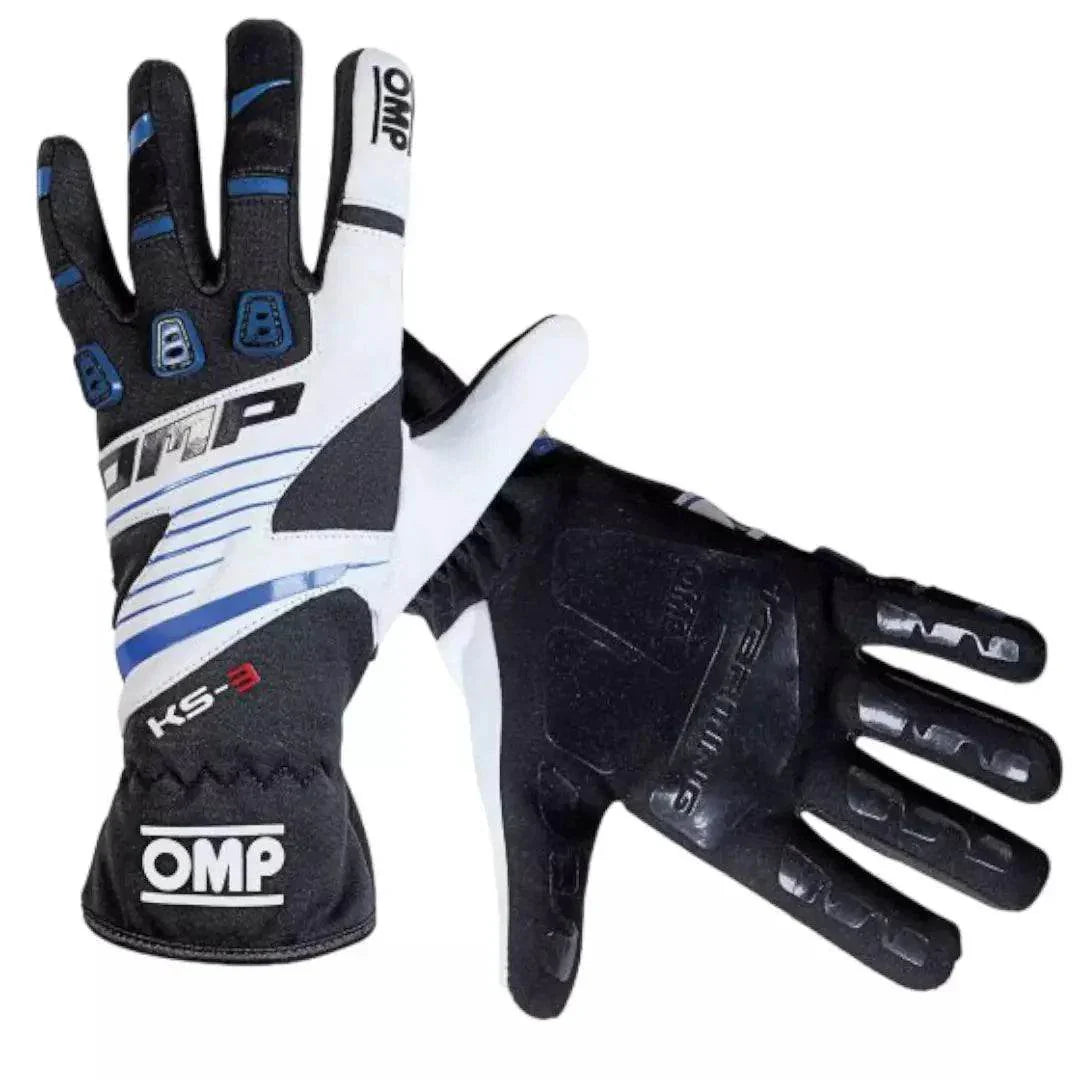 OMP KS-3 Kids Karting Gloves Black Blue White
